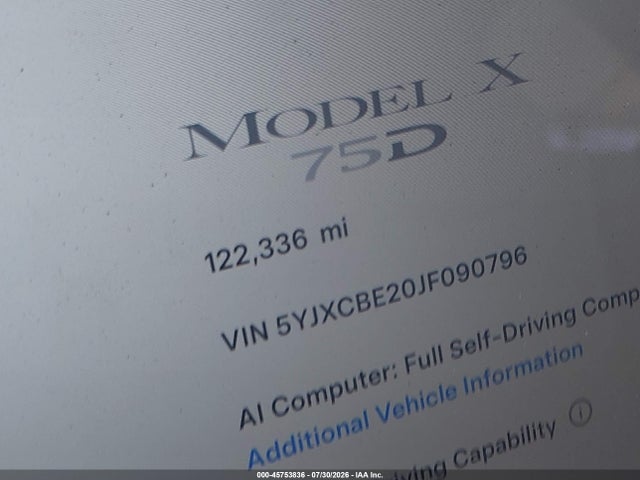 Tesla Model X 100d/75d/p100d 2018 5YJXCBE20JF090796 Image 15