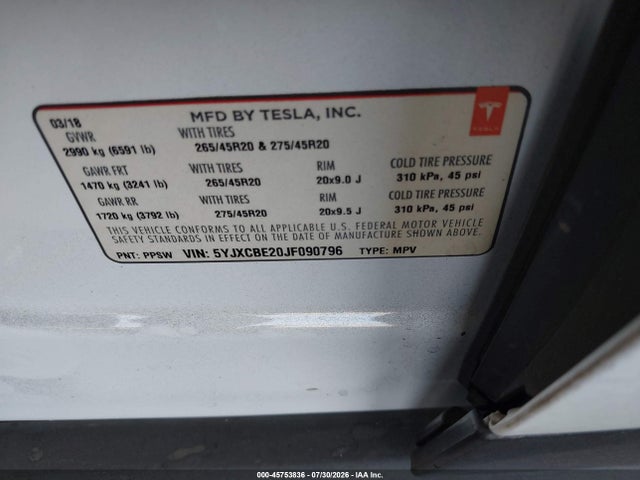Tesla Model X 100d/75d/p100d 2018 5YJXCBE20JF090796 Image 9