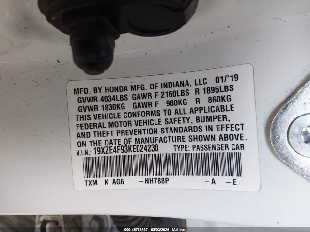 Honda Insight Touring 2019 19XZE4F93KE024230 Image 9