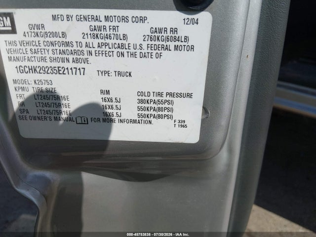 Продажа на аукционе авто 2005 Chevrolet Silverado 2500hd Lt, vin: 1GCHK29235E211717, номер лота: 45753838