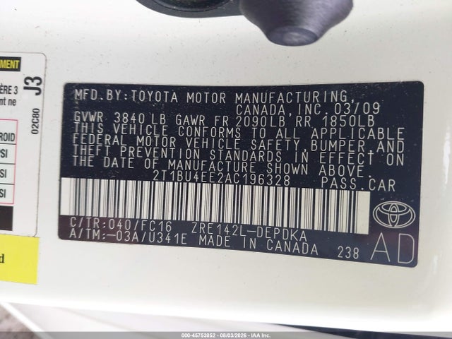 Продаж на аукціоні авто 2010 Toyota Corolla Le, vin: 2T1BU4EE2AC196328, номер лоту: 45753852