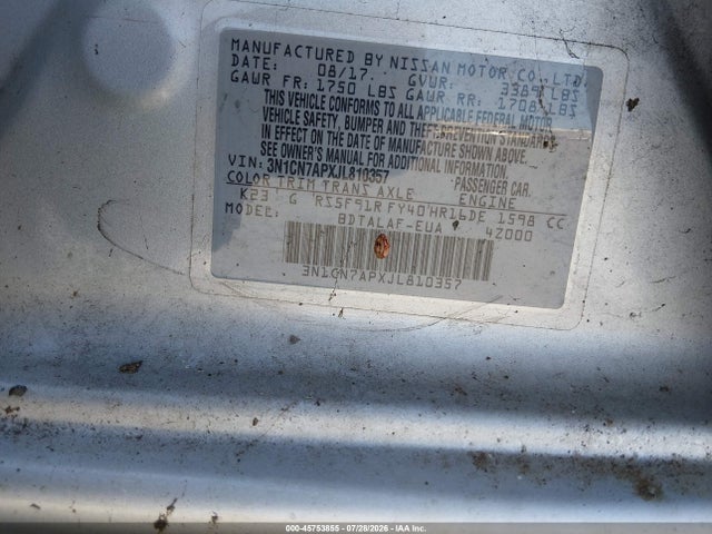 Nissan Versa 1.6 S 2018 3N1CN7APXJL810357 Image 9