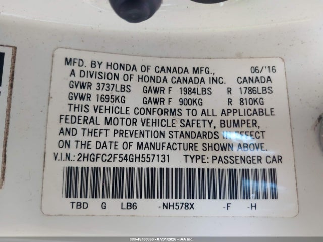 Honda Civic Lx 2016 2HGFC2F54GH557131 Image 9