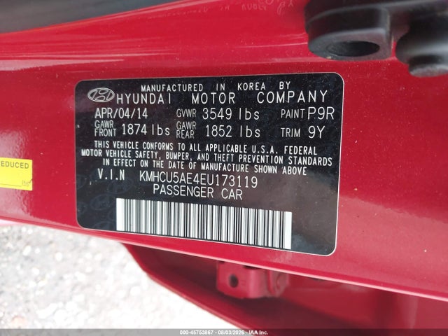 Продаж на аукціоні авто 2014 Hyundai Accent Se, vin: KMHCU5AE4EU173119, номер лоту: 45753867