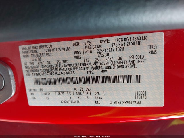 2024 Ford Escape Active მანქანა იყიდება აუქციონზე, vin: 1FMCU0GN0RUA34623, აუქციონის ნომერი: 45753887