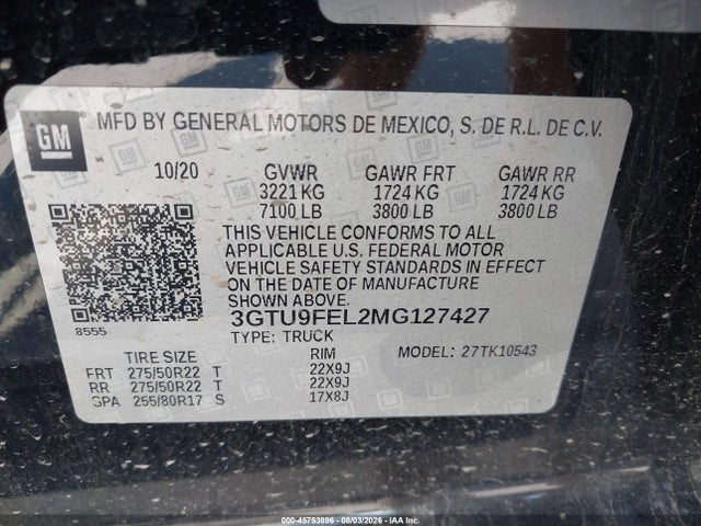 2021 Gmc Sierra 1500 4wd  Short Box Denali მანქანა იყიდება აუქციონზე, vin: 3GTU9FEL2MG127427, აუქციონის ნომერი: 45753896