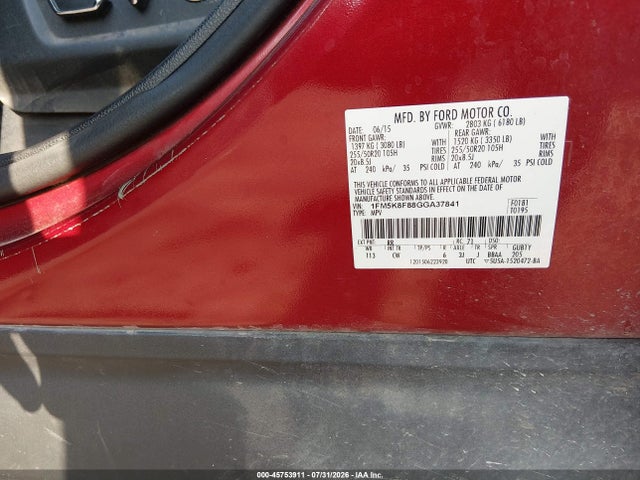 Ford Explorer Limited 2016 1FM5K8F88GGA37841 Image 9