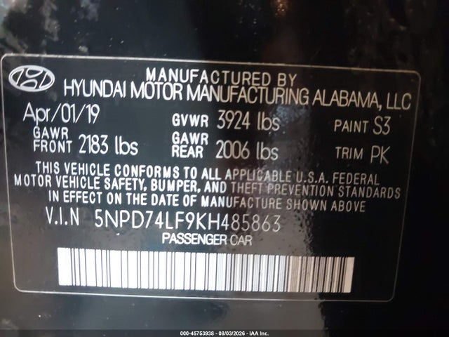 Продажа на аукционе авто 2019 Hyundai Elantra Se, vin: 5NPD74LF9KH485863, номер лота: 45753938