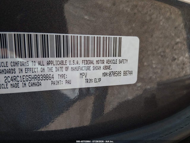Продаж на аукціоні авто 2017 Chrysler Pacifica Touring-l Plus, vin: 2C4RC1EG5HR839864, номер лоту: 45753964
