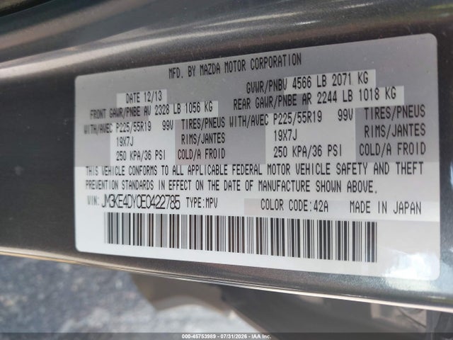 45753989 :رقم المزاد ، JM3KE4DY0E0422785 vin ، 2014 Mazda Cx-5 Grand Touring مزاد بيع