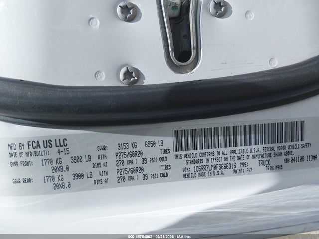 45754002 :رقم المزاد ، 1C6RR7LM0FS666316 vin ، 2015 Ram 1500 Big Horn مزاد بيع