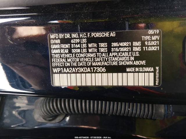 WP1AA2AY3KDA17306 Porsche Cayenne