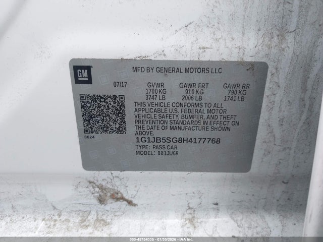 Aukcja sprzedaży 2017 Chevrolet Sonic Ls Auto, vin: 1G1JB5SG8H4177768, numer aukcji: 45754035