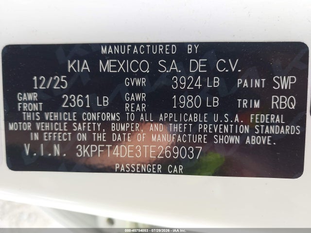 KIA K4 Lxs 2026 3KPFT4DE3TE269037 Image 9