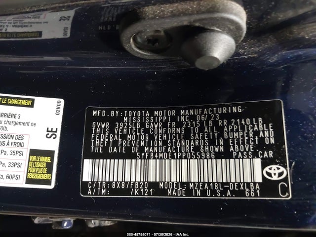 5YFB4MDE1PP055986 Toyota COROLLA LE