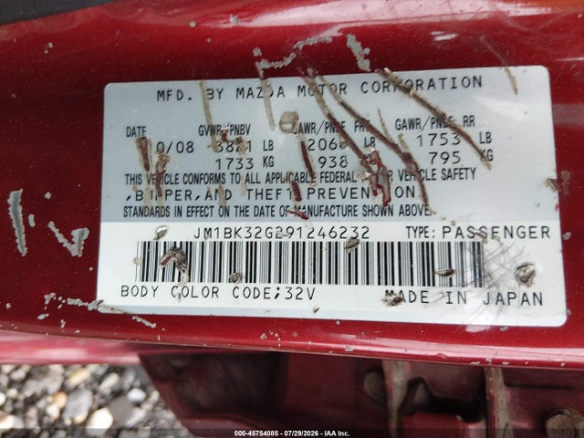 Aukcja sprzedaży 2009 Mazda Mazda3 I, vin: JM1BK32G291246232, numer aukcji: 45754085