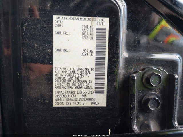 45754101 :رقم المزاد ، 1N4AL2AP8CC185720 vin ، 2012 Nissan Altima 2.5 S مزاد بيع