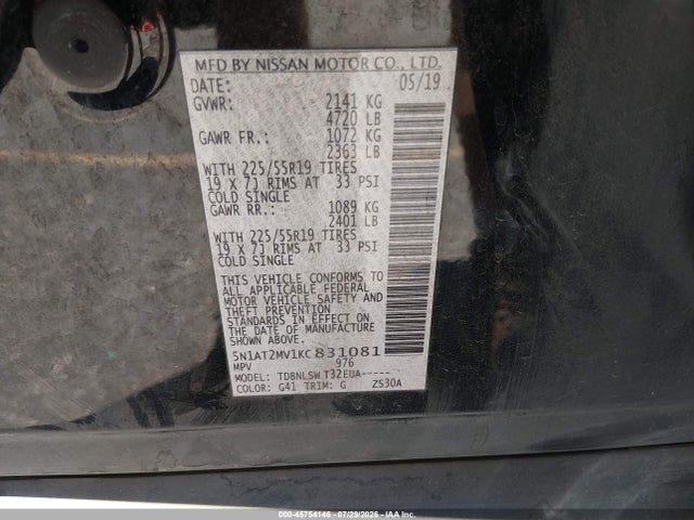 Продаж на аукціоні авто 2019 Nissan Rogue Sl, vin: 5N1AT2MV1KC831081, номер лоту: 45754146