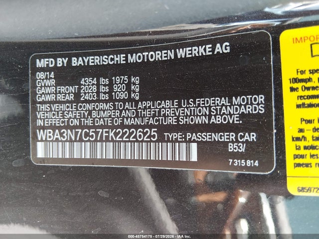 2015 Bmw 428i მანქანა იყიდება აუქციონზე, vin: WBA3N7C57FK222625, აუქციონის ნომერი: 45754175