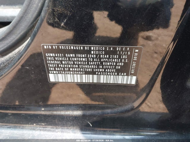 2016 Volkswagen Jetta 1.8t Sport მანქანა იყიდება აუქციონზე, vin: 3VWD17AJ0GM294647, აუქციონის ნომერი: 45754186