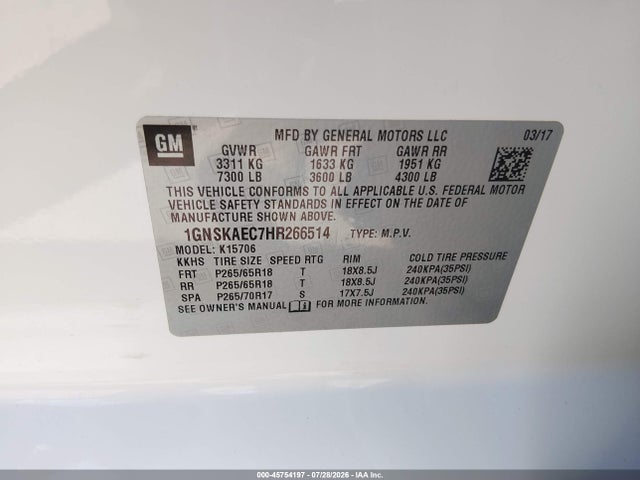 Chevrolet Tahoe Ls 2017 1GNSKAEC7HR266514 Image 9
