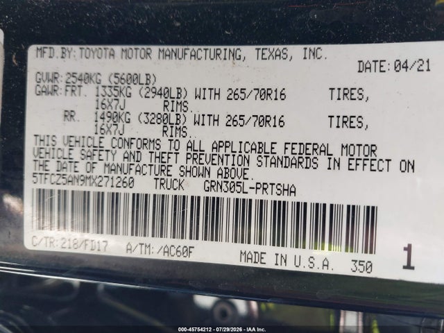 5TFCZ5AN9MX271260 Toyota Tacoma Trd Off-road