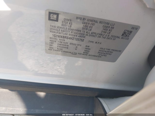 Aukcja sprzedaży 2017 Cadillac Xt5 Luxury, vin: 1GYKNBRS4HZ120752, numer aukcji: 45754221