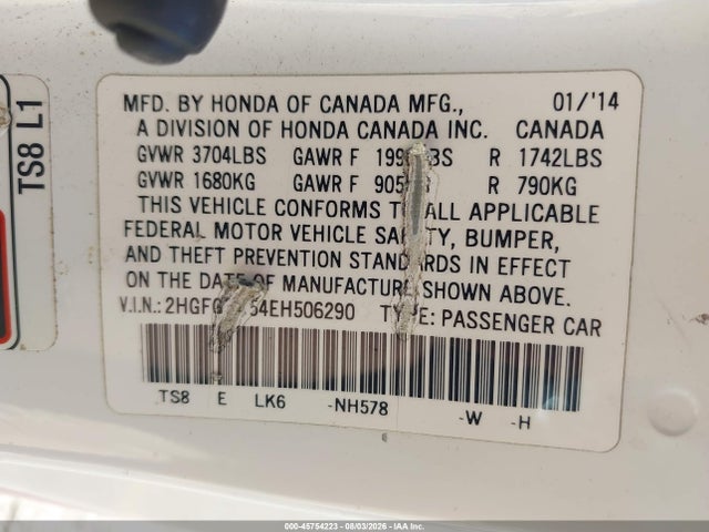 Honda Civic Lx 2014 2HGFG3B54EH506290 Image 9