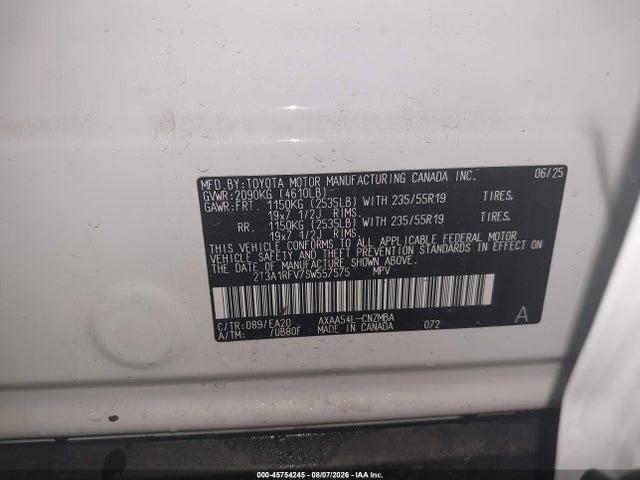 45754245 :رقم المزاد ، 2T3A1RFV7SW557575 vin ، 2025 Toyota Rav4 Xle Premium مزاد بيع