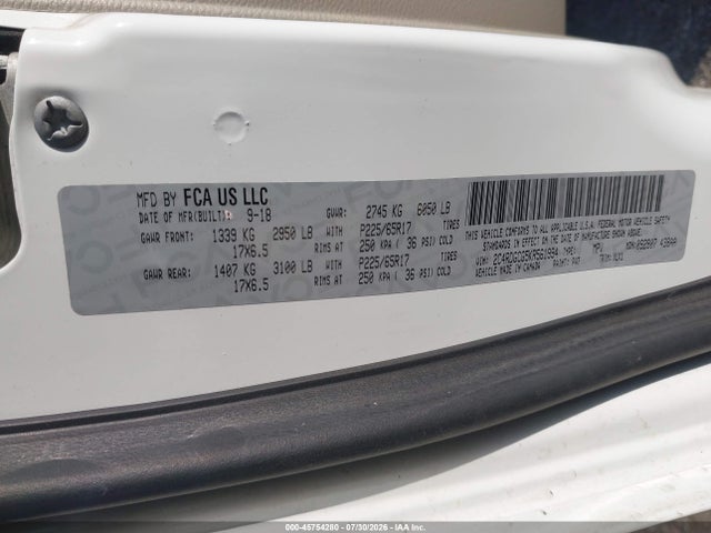 2019 Dodge Grand Caravan Sxt მანქანა იყიდება აუქციონზე, vin: 2C4RDGCG5KR561994, აუქციონის ნომერი: 45754280