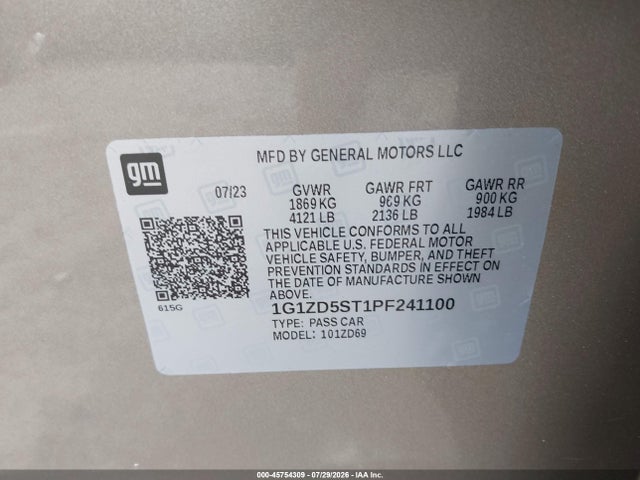 45754309 :رقم المزاد ، 1G1ZD5ST1PF241100 vin ، 2023 Chevrolet Malibu Fwd 1lt مزاد بيع