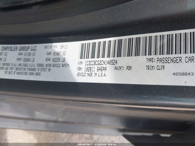 45754377 :رقم المزاد ، 1C3CCBCG2CN140524 vin ، 2012 Chrysler 200 Limited مزاد بيع
