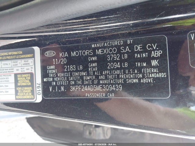 Продажа на аукционе авто 2021 Kia Forte Lxs, vin: 3KPF24AD5ME309439, номер лота: 45754391