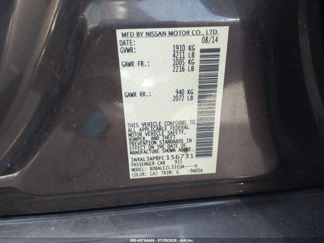 Nissan Altima 2.5 S 2015 1N4AL3AP8FC156731 Image 9