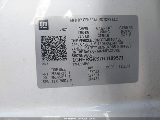 1GNERGKS7RJ189571 Chevrolet Traverse Fwd Lt