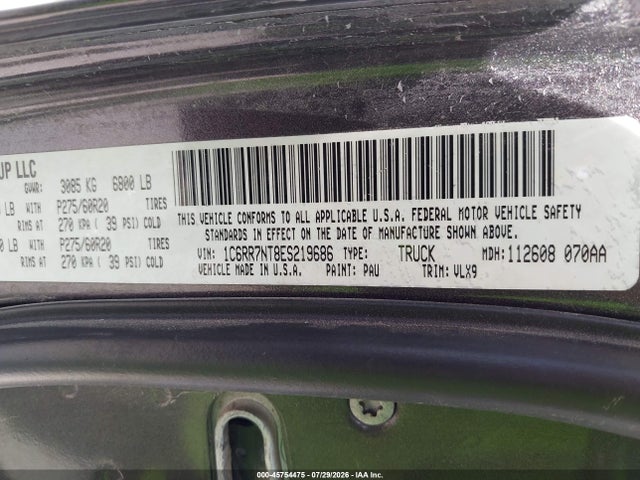 Aukcja sprzedaży 2014 Ram 1500 Laramie, vin: 1C6RR7NT8ES219686, numer aukcji: 45754475