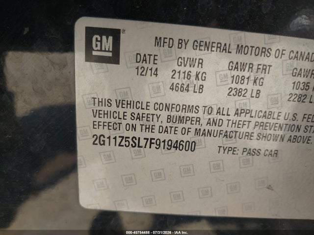 Продажа на аукционе авто 2015 Chevrolet Impala Ls, vin: 2G11Z5SL7F9194600, номер лота: 45754488