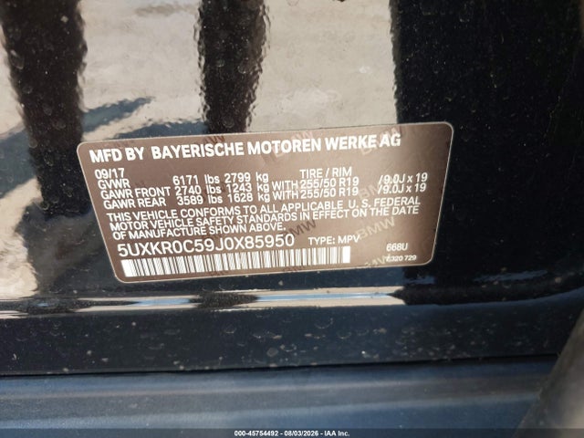 45754492 :رقم المزاد ، 5UXKR0C59J0X85950 vin ، 2018 Bmw X5 Xdrive35i مزاد بيع