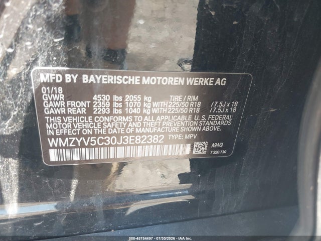 45754497 :رقم المزاد ، WMZYV5C30J3E82382 vin ، 2018 Mini Countryman Cooper مزاد بيع