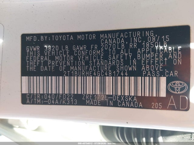 Toyota Corolla S W/special Edition Pkg 2016 2T1BURHE4GC481744 Image 9