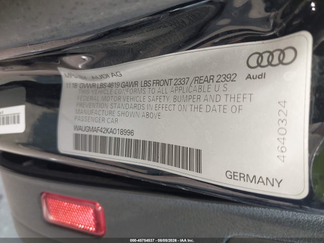 Aukcja sprzedaży 2019 Audi A4 40 Premium/40 Titanium Premium, vin: WAUGMAF42KA018996, numer aukcji: 45754537