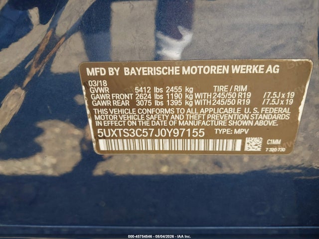 Aukcja sprzedaży 2018 Bmw X3 M40i, vin: 5UXTS3C57J0Y97155, numer aukcji: 45754546