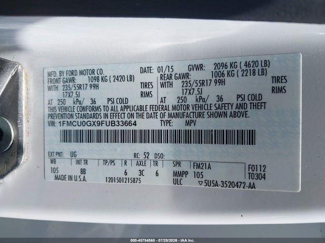 1FMCU0GX9FUB33664 Ford ESCAPE SE