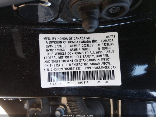 2HGFC2F80KH551832 Honda Civic Sport