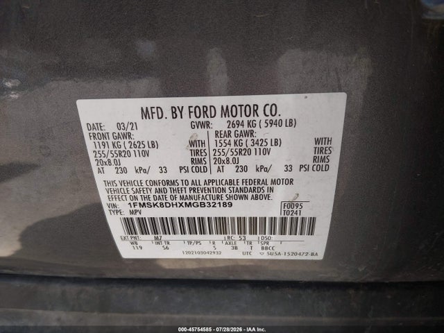 1FMSK8DHXMGB32189 Ford EXPLORER XLT