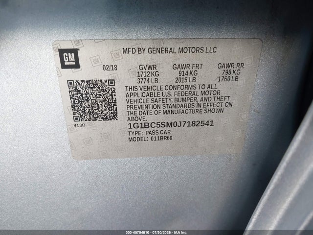 1G1BC5SM0J7182541 Chevrolet Cruze Ls Auto