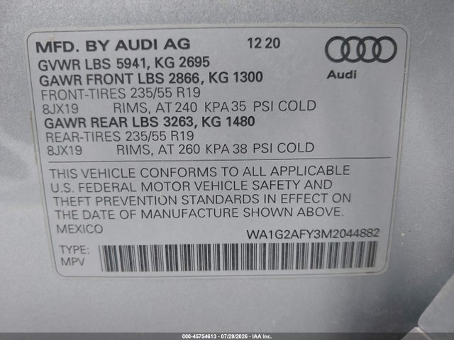 WA1G2AFY3M2044882 Audi Q5 Premium 55 Tfsi E Quattro S Tronic