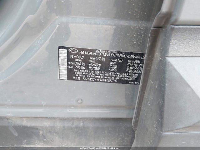 Продаж на аукціоні авто 2023 Hyundai Santa Fe Sel, vin: 5NMS24AJ4PH527017, номер лоту: 45754615
