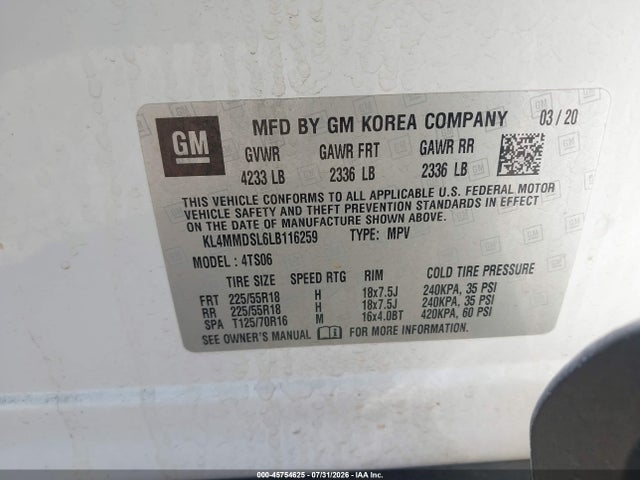 Продажа на аукционе авто 2020 Buick Encore Gx Fwd Select, vin: KL4MMDSL6LB116259, номер лота: 45754625