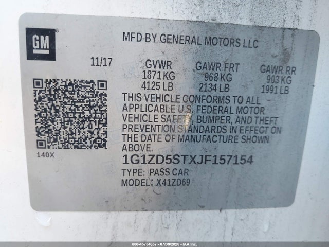 1G1ZD5STXJF157154 Chevrolet MALIBU LT